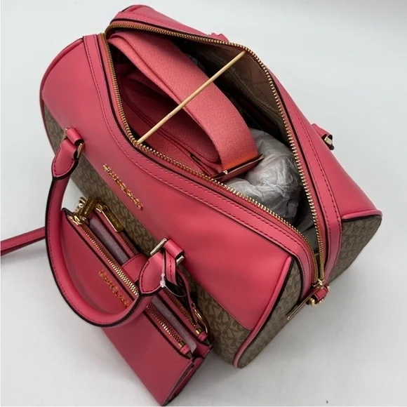 Michael Kors MK Jet Set Travel Medium Duffle Satchel Bag & Double Zip Wallet - Picture 6 of 14